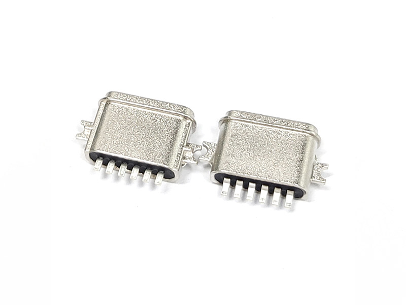 TYPE-C 6P防水母座 沉板0.8/1.2/1.6两脚SMT 粉末冶金外壳